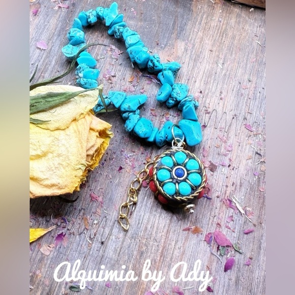 Blue turquoise Sonoran maxi beaded handmade bracelet/colorful - Picture 1 of 6